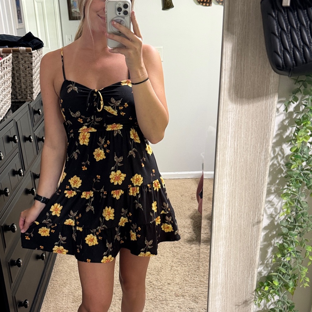 No Boundaries Black Dress with Yellow Floral Design